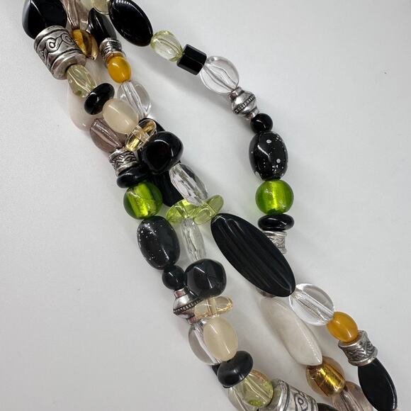 Coldwater Creek Multi-Strand Beaded Belt 47" Black Yellow Green Silver - Picture 6 of 11